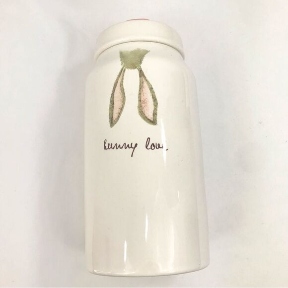Rae Dunn Bunny Love White Tan Bunny Ears 10” Tall Ceramic Canister Jar - Picture 7 of 14
